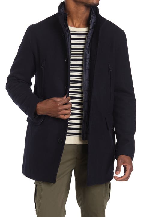 Stand Collar Bib Wool Blend Coat