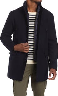 Cole Haan Signature Stand Collar Bib Wool Blend Coat