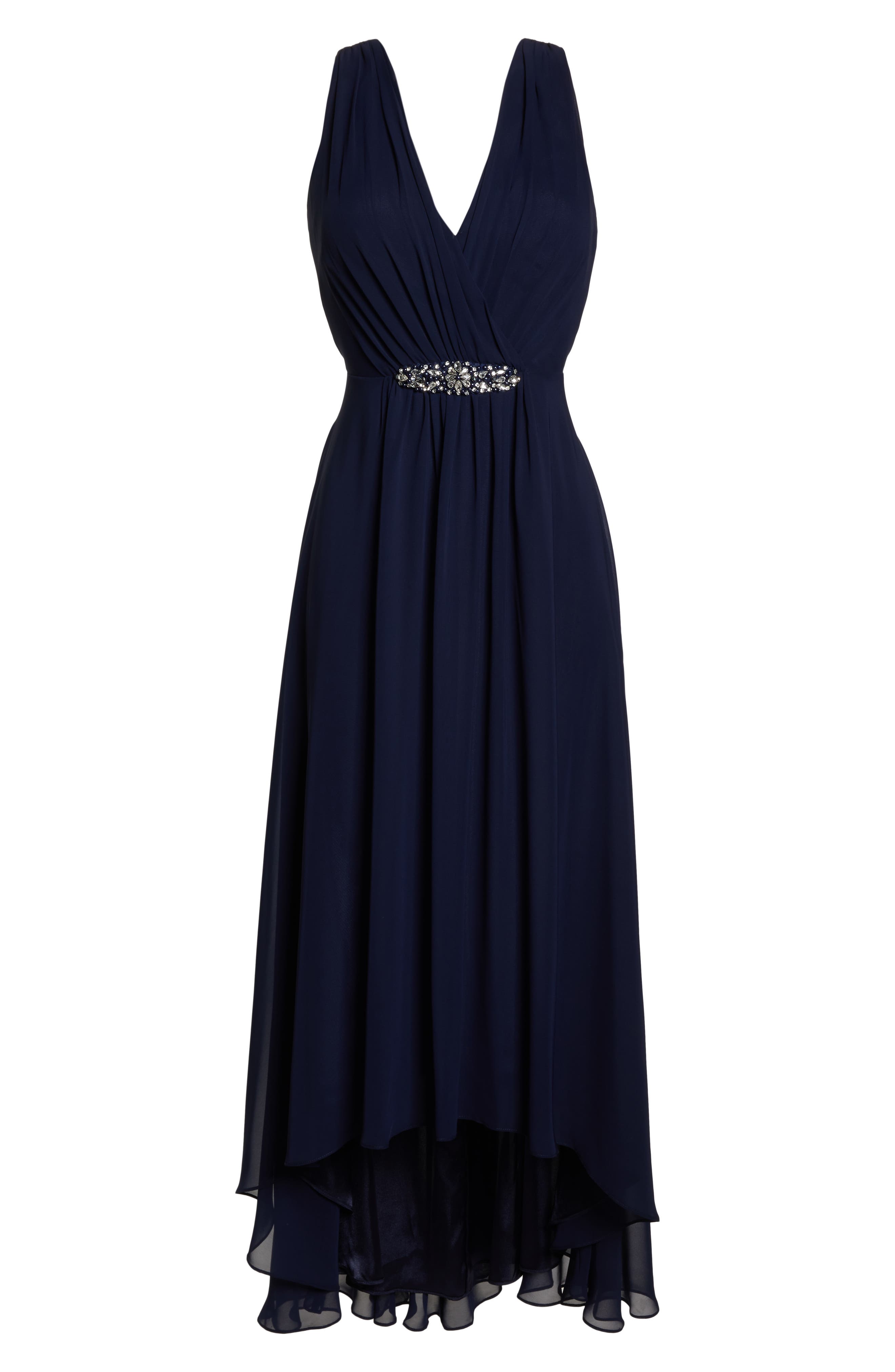 embellished high/low chiffon dress Eliza J Women's Embellished High-Low Gown - Navy