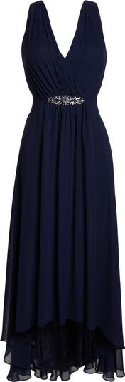 NWOT Eliza J Embellished High newest Low Chiffon Dress in Navy, Size 8