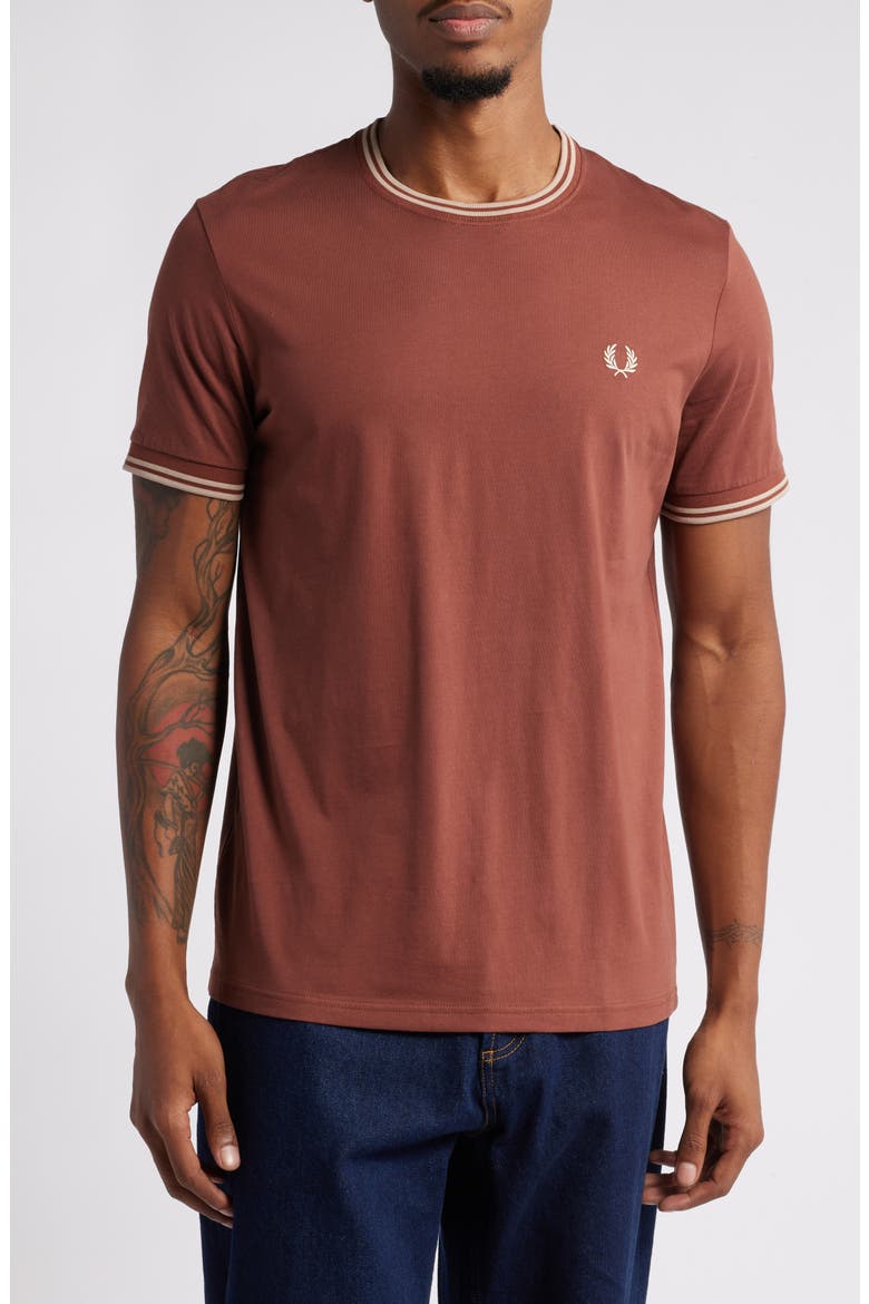 Contrast Trim T-Shirt, Main, color, WHISKY BROWN / PORRIGE MARL