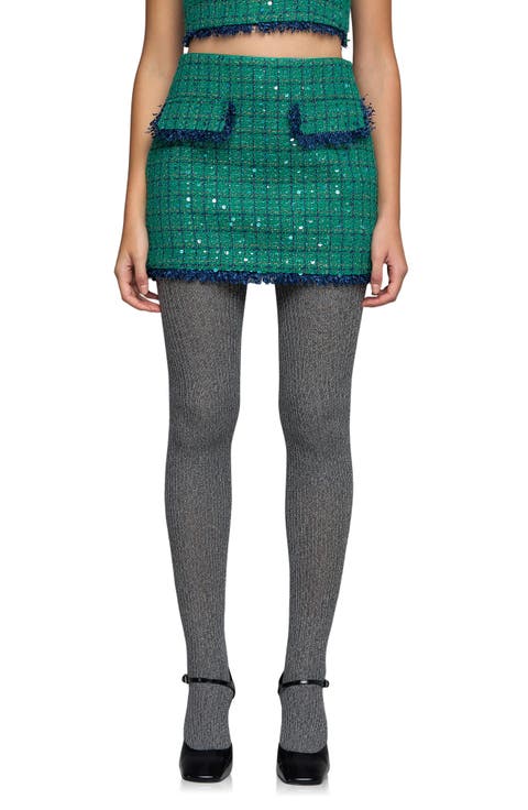Premium Fringe Edge Sequin Tweed Miniskirt