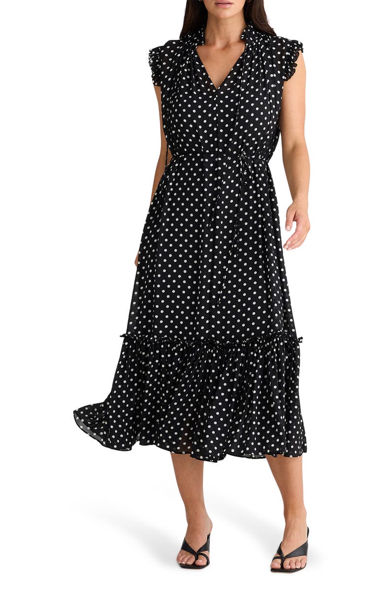 Brave+True Broadway Cap Sleeve Tiered Midi Dress, Main, color, Polka Dot