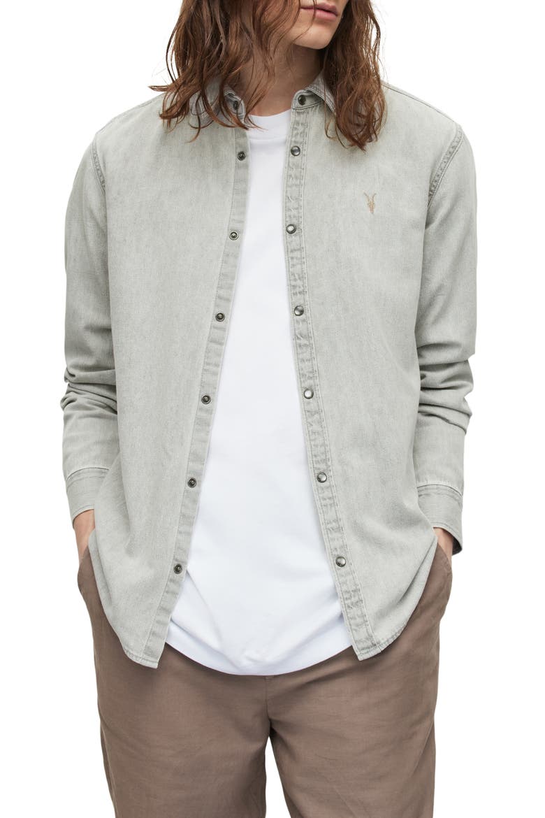 Gleason Chambray Snap-Up Shirt, Main, color, GREY