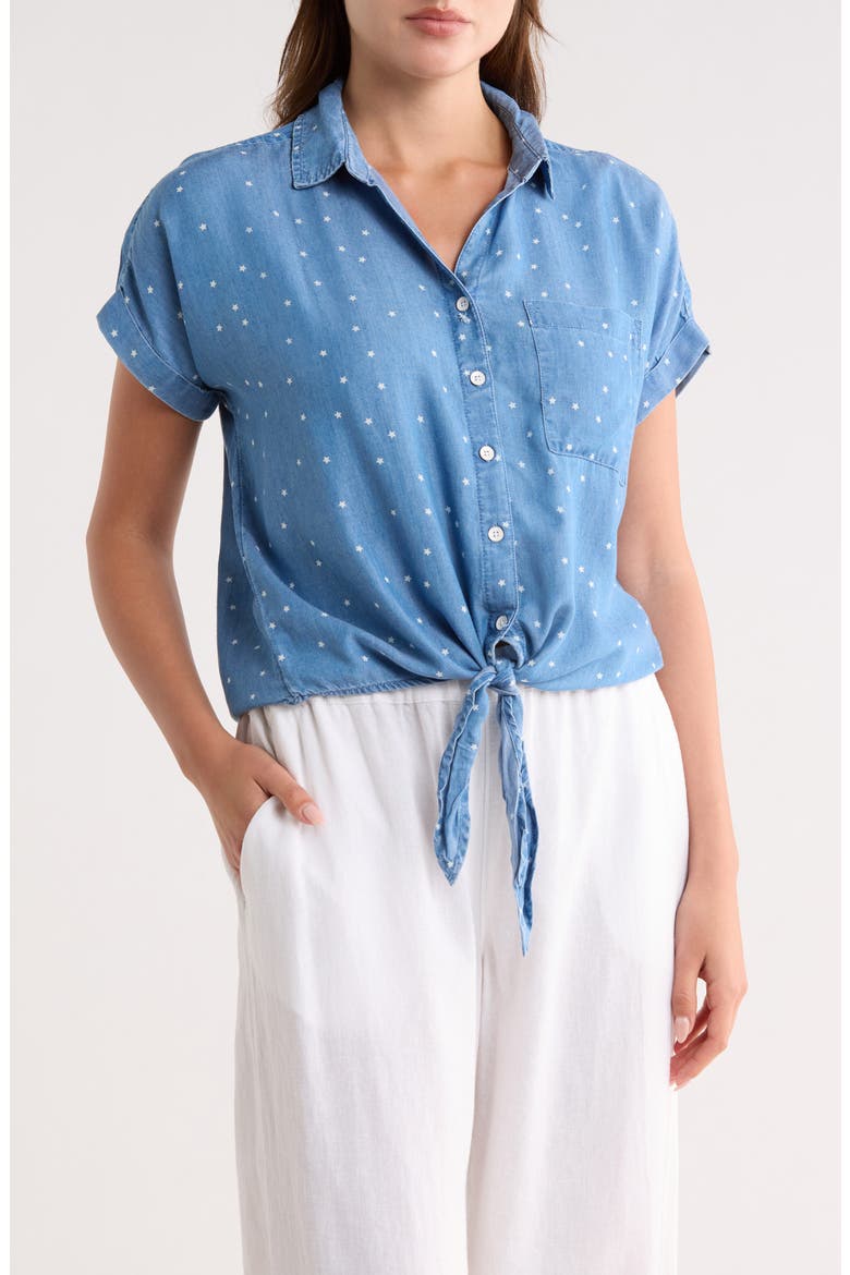 Rosie Short Sleeve Button Down Tie Front Shirt, Main, color, STARSHIP