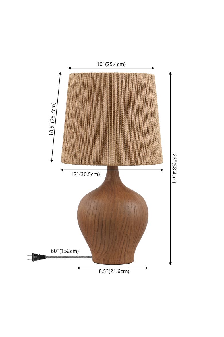 Eben Farmhouse Resin/Metal Gourd LED Table Lamp with Paper Rope Shade, Alternate, color, Brown Wood Finish