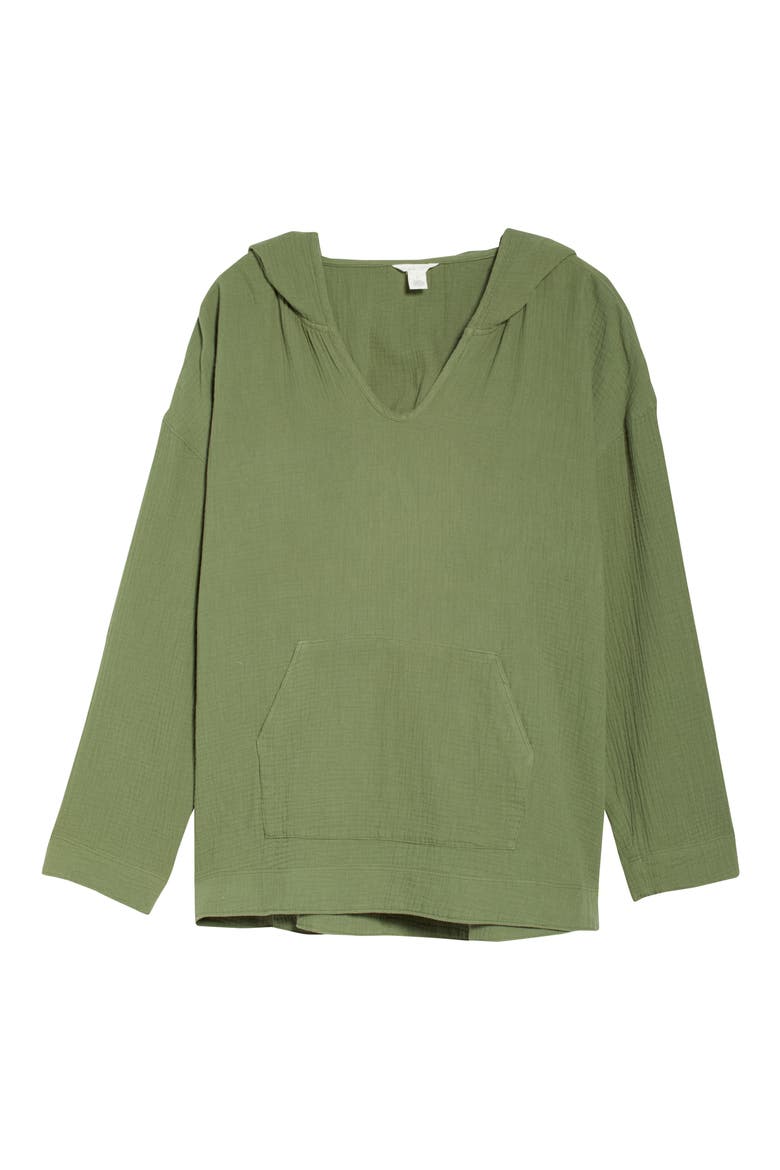 Double Gauze Linen Blend Hoodie, Alternate, color, GREEN SORREL