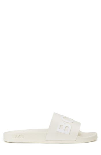 Hugo Boss Boss Bay Slide Sandal In Open White