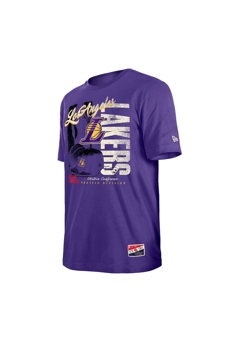 Men's New Era  Purple Los Angeles Lakers Distressed Throwback Vintage Color Pack T-Shirt, Alternate, color, Purple