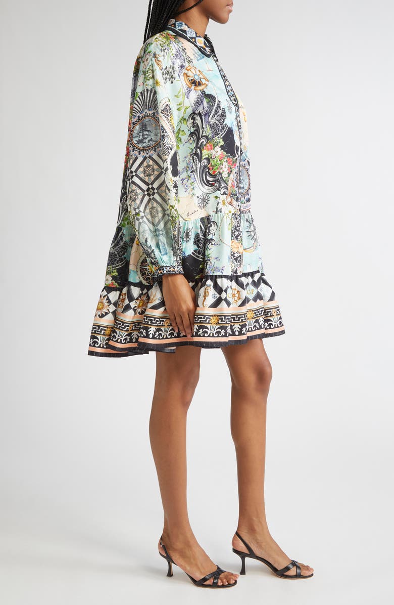 Camilla Folk Afloat Tiered Long Sleeve Silk Shirtdress, Alternate, color, 