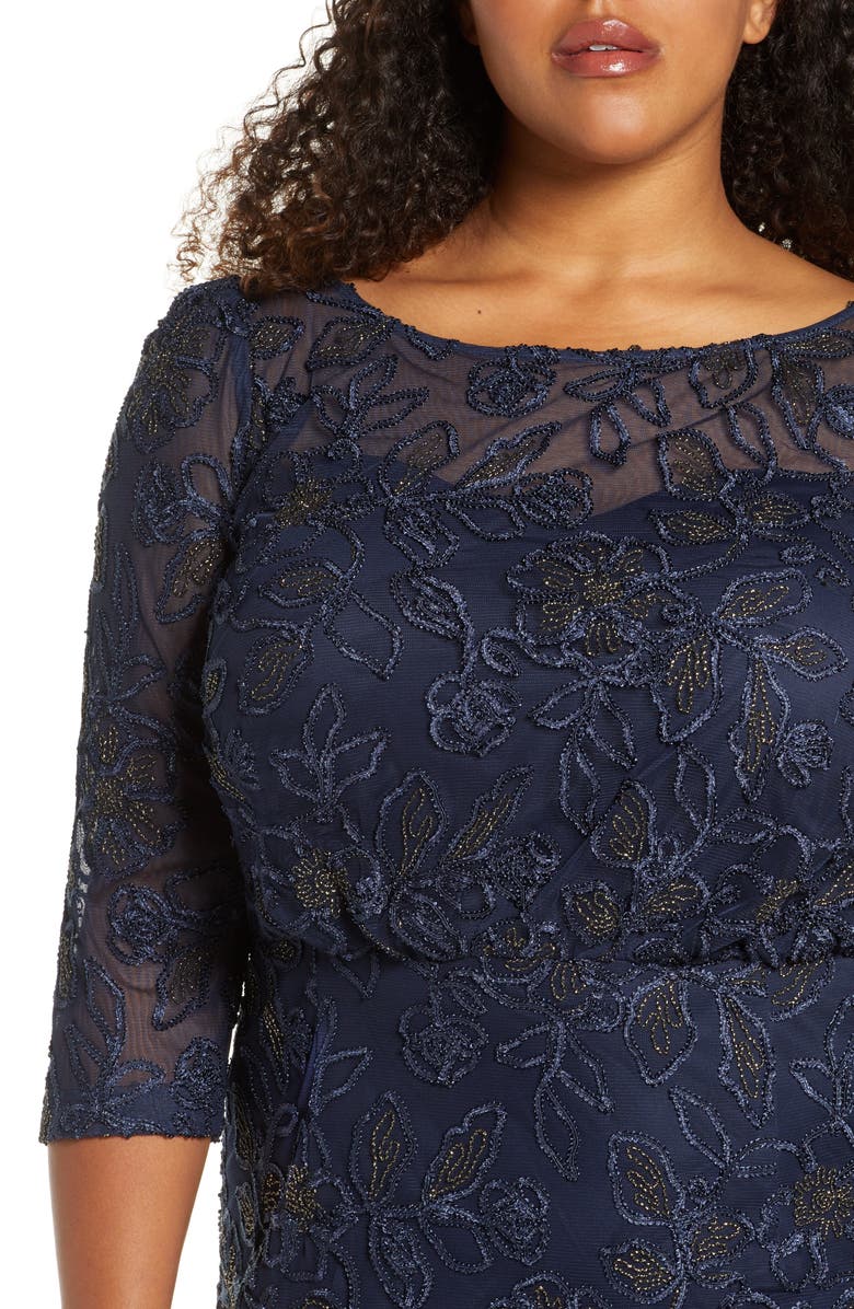 JS Collections Metallic Soutache Blouson Mesh Gown, Alternate, color, 