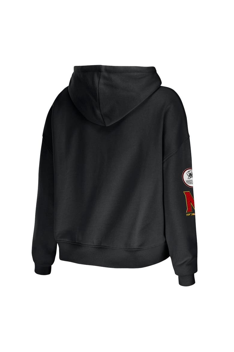 Women's WEAR by Erin Andrews Black Maryland Terrapins Mixed Media Cropped Pullover Hoodie, Alternate, color, Black