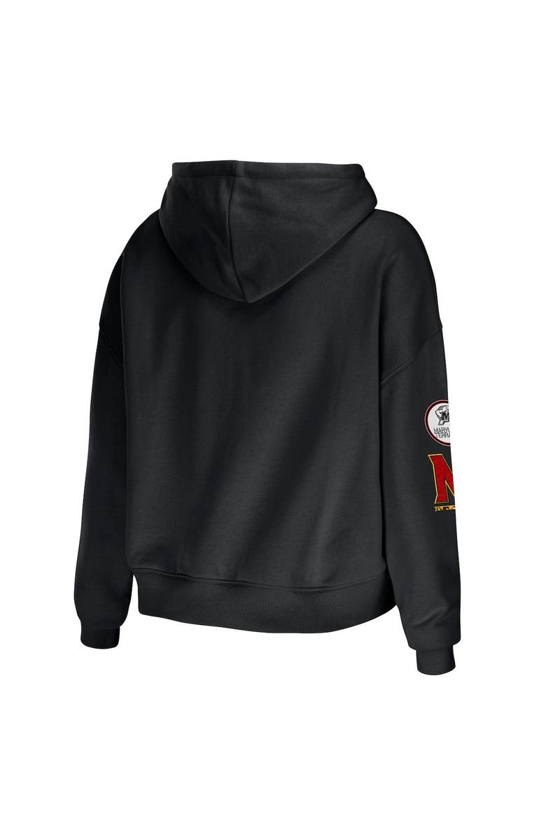 WEAR by Erin Andrews Women's WEAR by Erin Andrews Black Maryland Terrapins Mixed Media Cropped Pullover Hoodie, Alternate, color, 