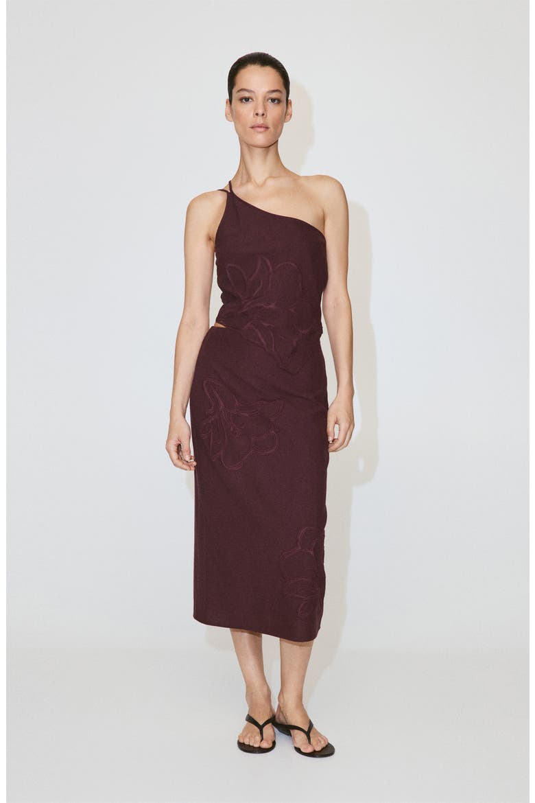 Floral Embroidered Midi Skirt, Alternate, color, MAROON