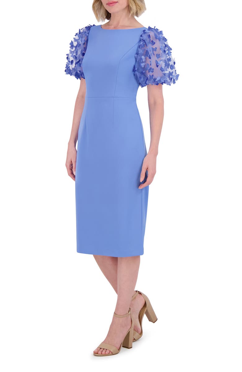 Eliza J Floral Butterfly Appliqué Puff Sleeve Sheath Dress, Alternate, color, 