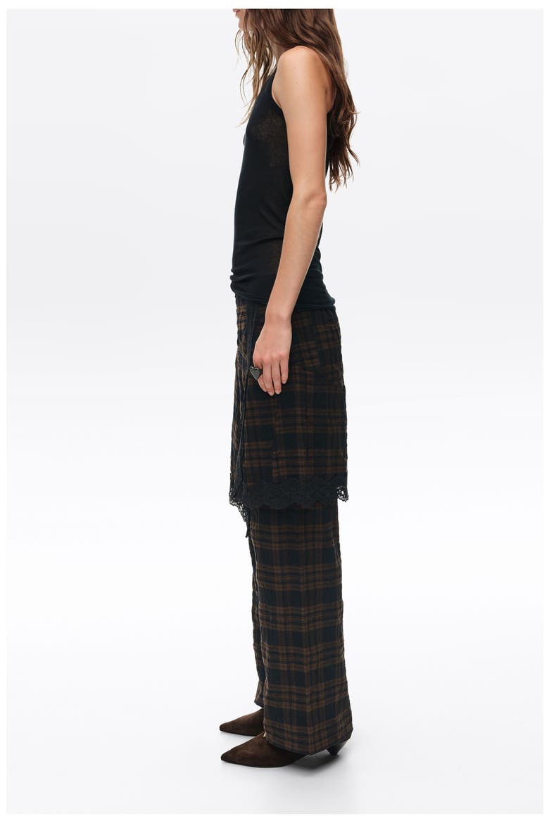 Checked Skort with Lace Details, Alternate, color, DARK BROWN