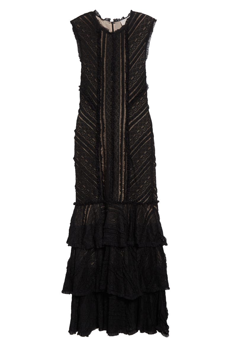 Maceio Stretch Lace Tiered Maxi Dress, Alternate, color, BLACK