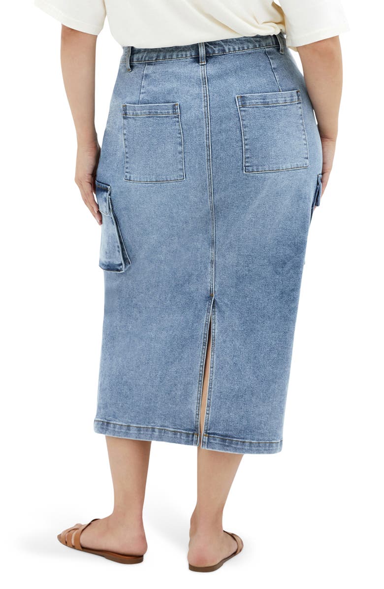 City Chic Raya Denim Midi Cargo Skirt, Alternate, color, 