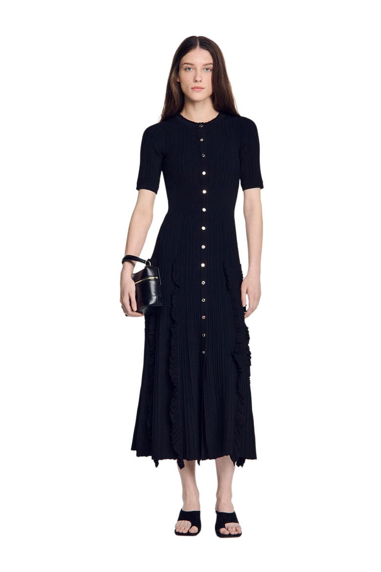Knit maxi dress with ruffles, Alternate, color, Black