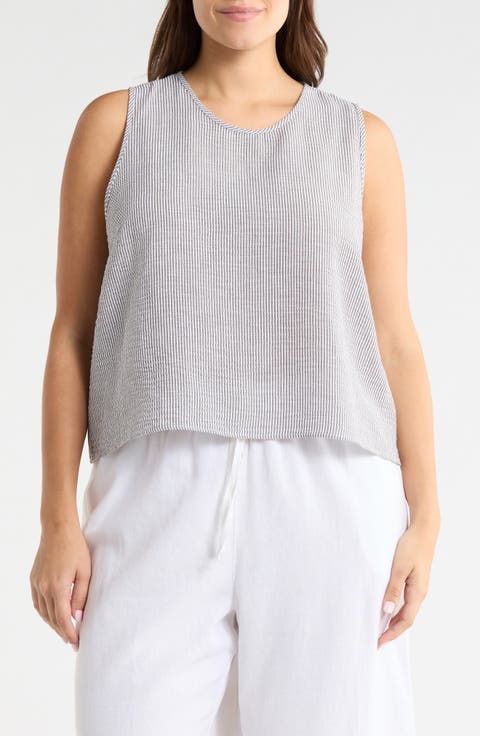 Stripe Sleeveless Cotton Top (Plus)