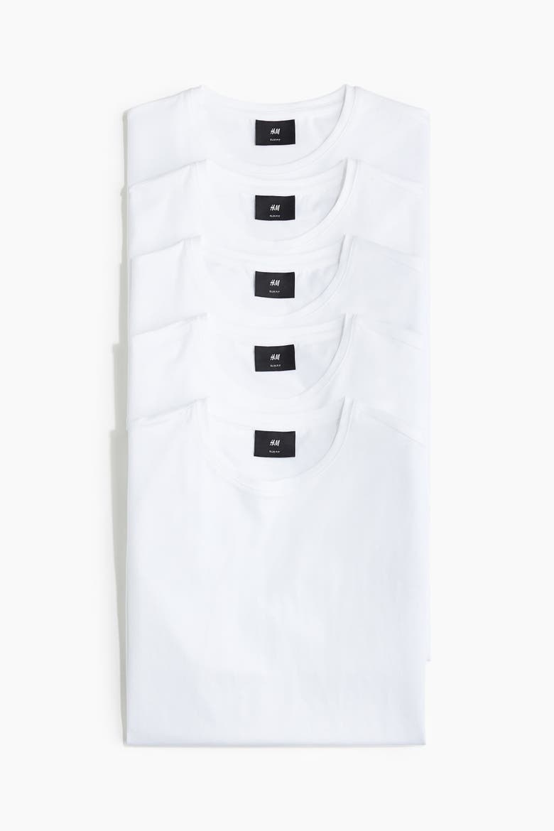 5-pack slim fit t-shirts, Main, color, White