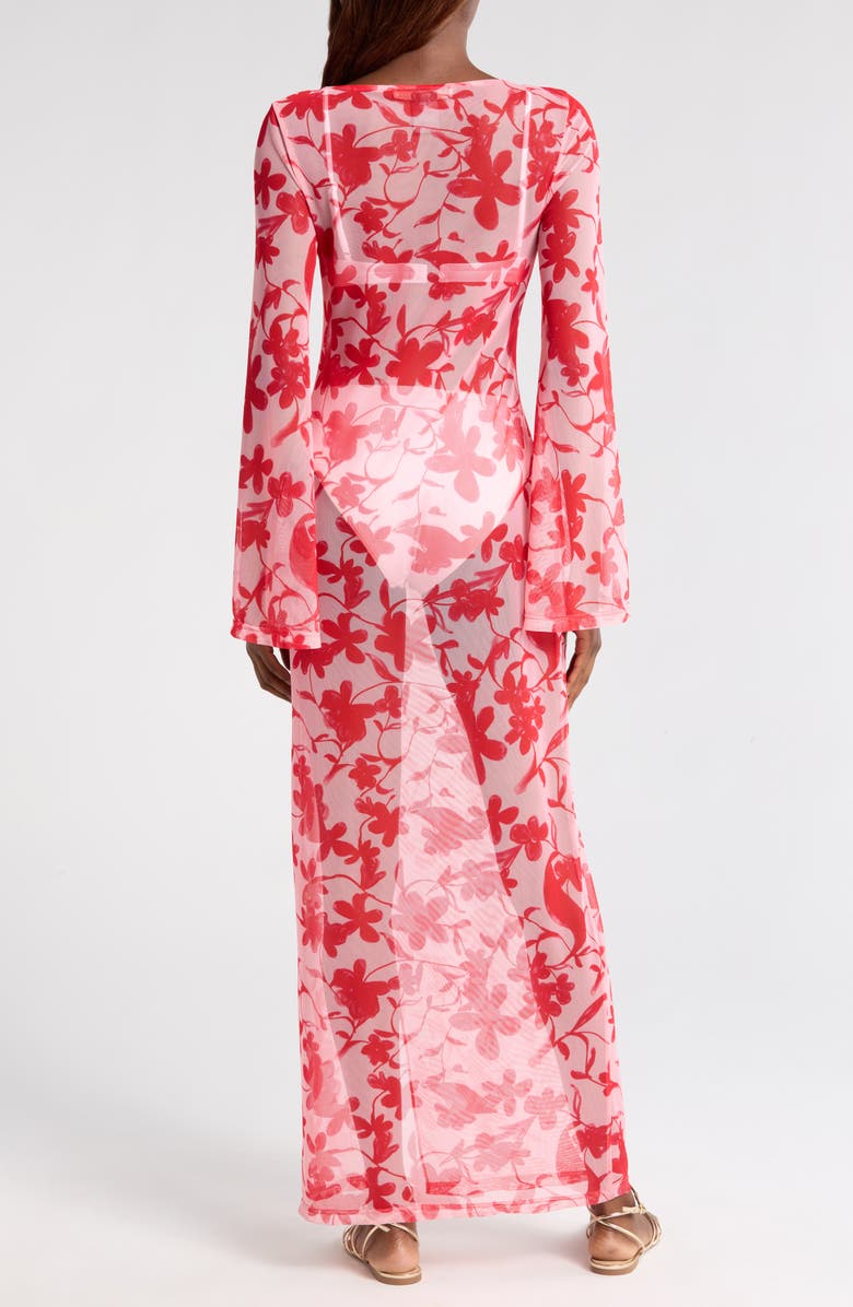Hutch Maebry Sheer Long Sleeve Cover-Up Maxi Dress, Alternate, color, Lipstick Optimistic Floral