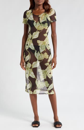 HUTCH HUTCH FLORAL MESH COVER-UP MIDI DRESS