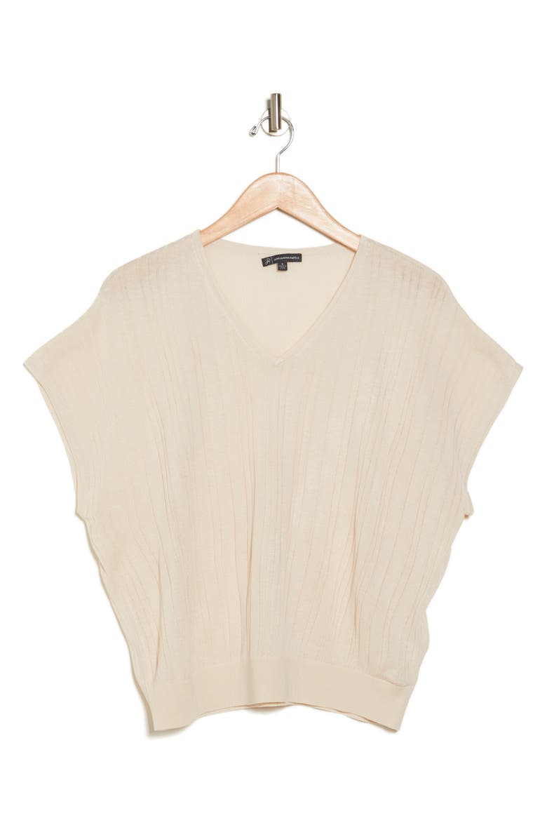 Adrianna Papell V-Neck Vertical Rib Sweater, Alternate, color, Barley