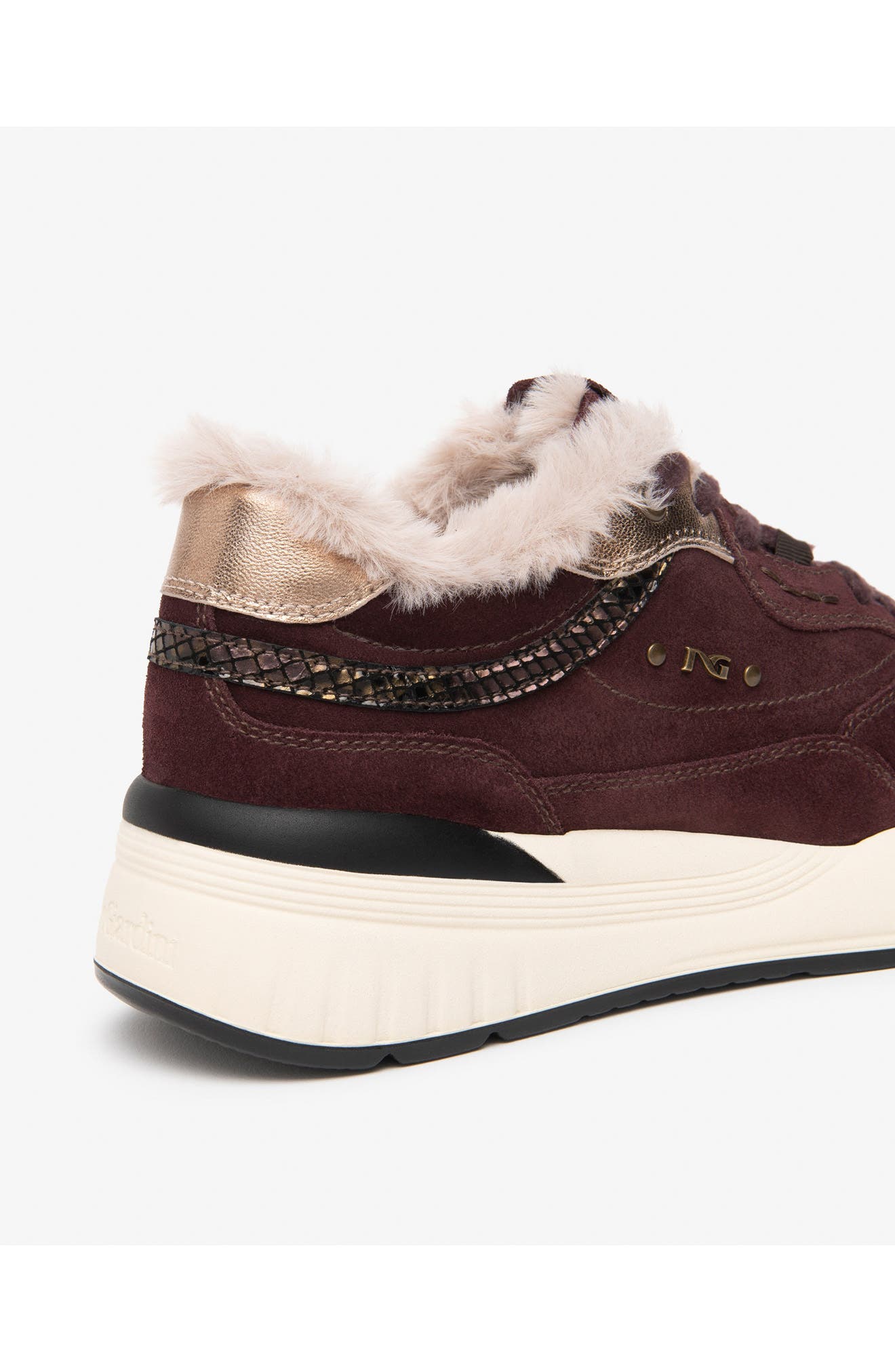 Faux Fur Platform Sneaker, Alternate, color, BORDEAUX