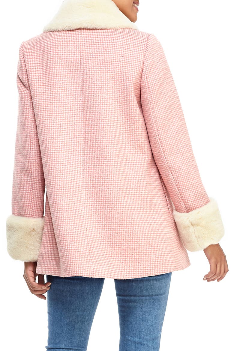 Eloise Check Coat with Faux Fur Trim (Nordstrom Exclusive), Alternate, color, PINK/ WHITE
