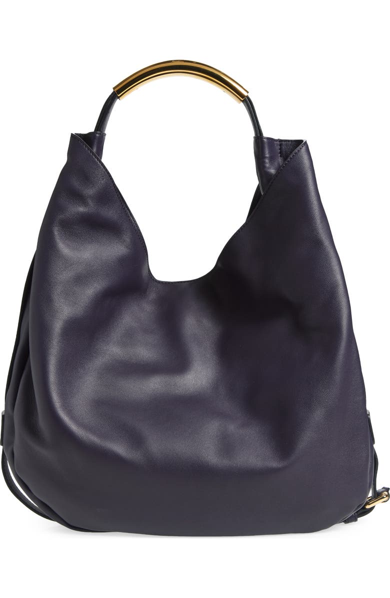 Moschino Handle Me Leather Hobo Bag, Main, color, Violet