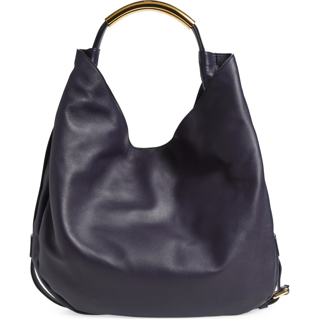 Moschino Handle Me Leather Hobo Bag In Violet