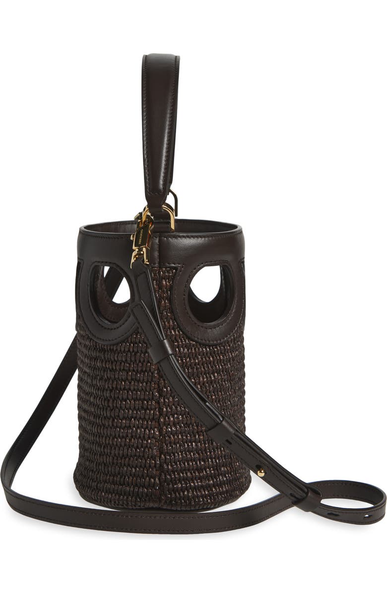 FERRAGAMO Mini Gancio Outline Raffia Bucket Bag, Alternate, color, T Moro/ Testa Di Moro