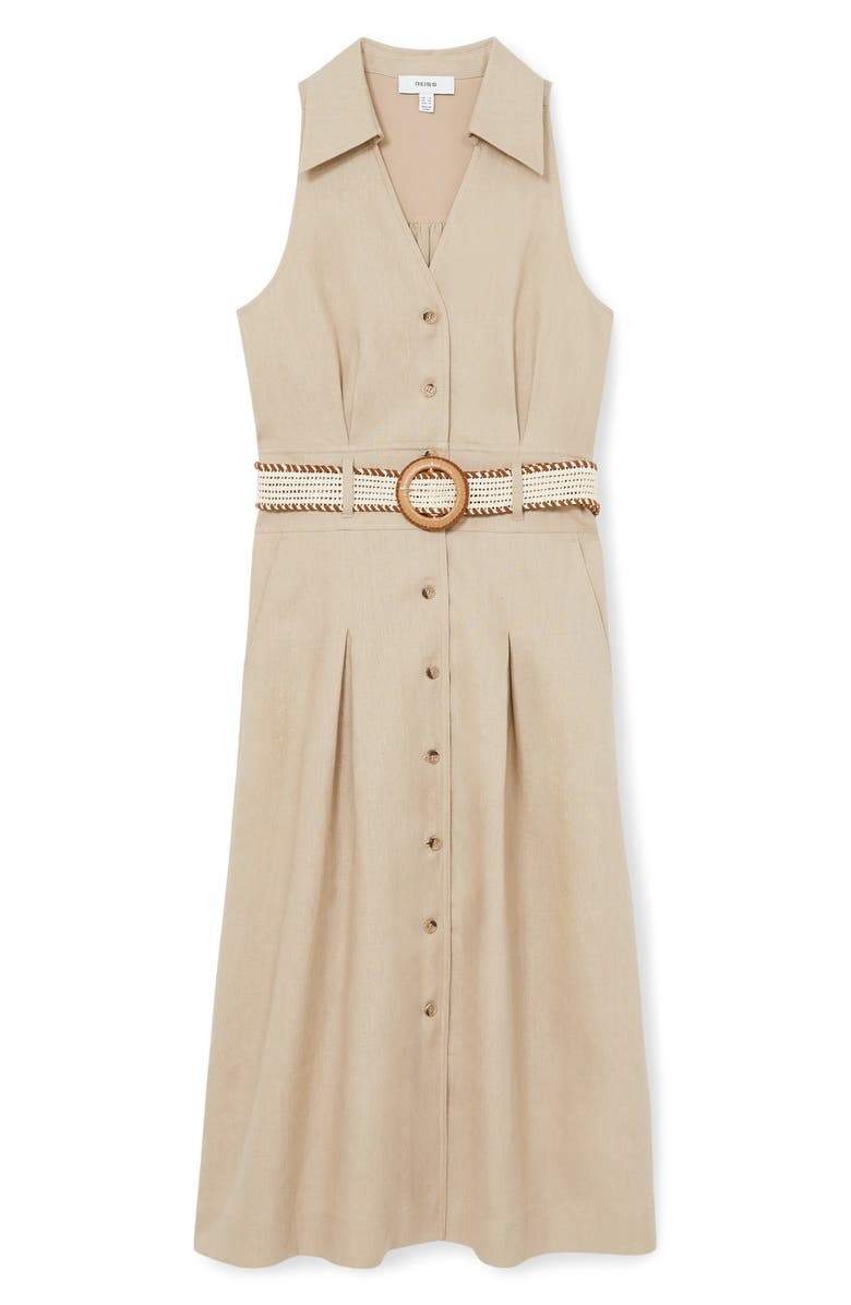Reiss Annie Sleeveless Belted Linen Shirtdress, Alternate, color, Neutral
