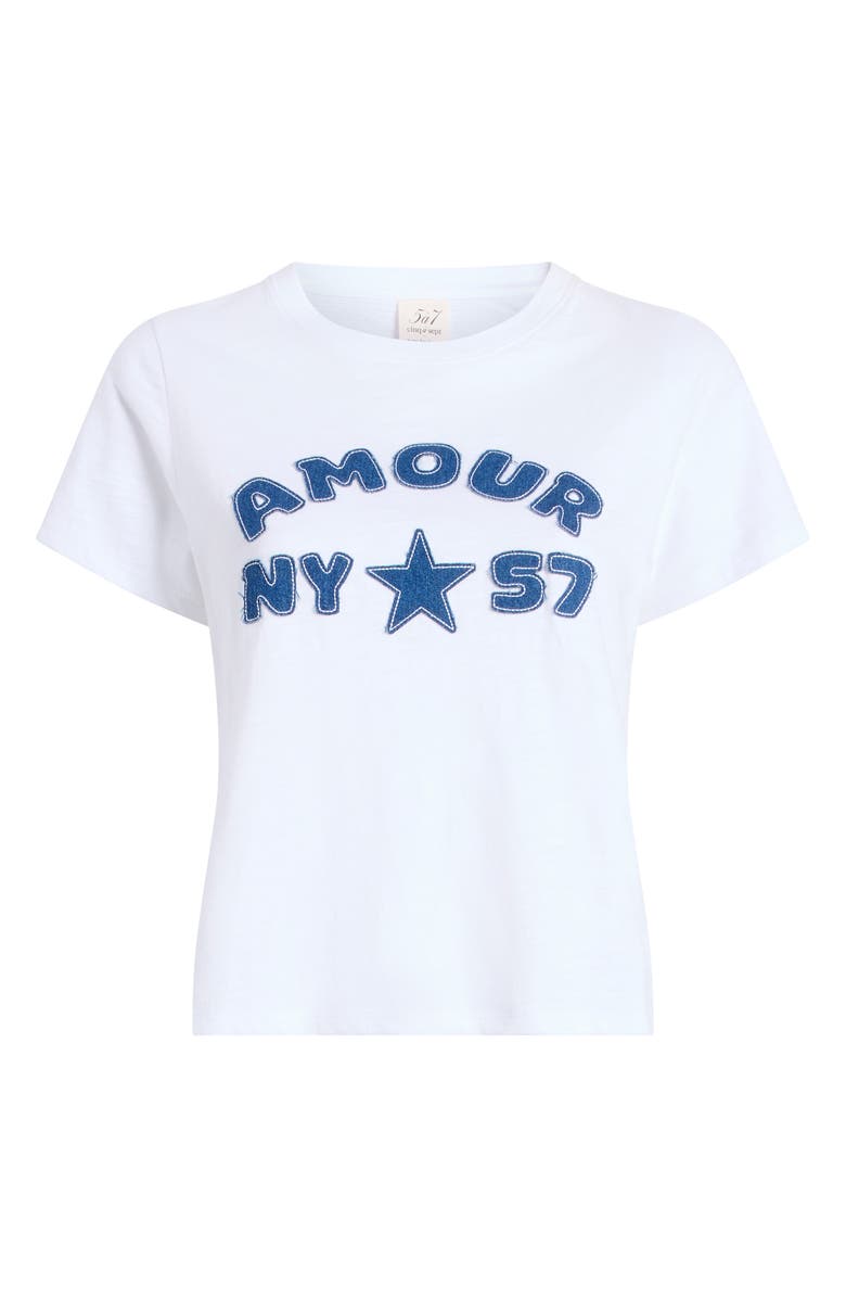 Cinq à Sept Amour 57 Appliqué Cotton Shrunken Tee, Alternate, color, White/ Medium Wash