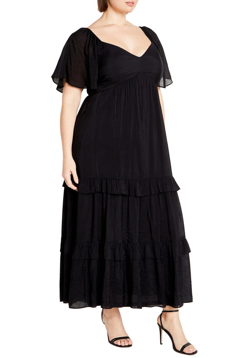 Marci Ruffle Tiered Maxi Dress, Alternate, color, BLACK