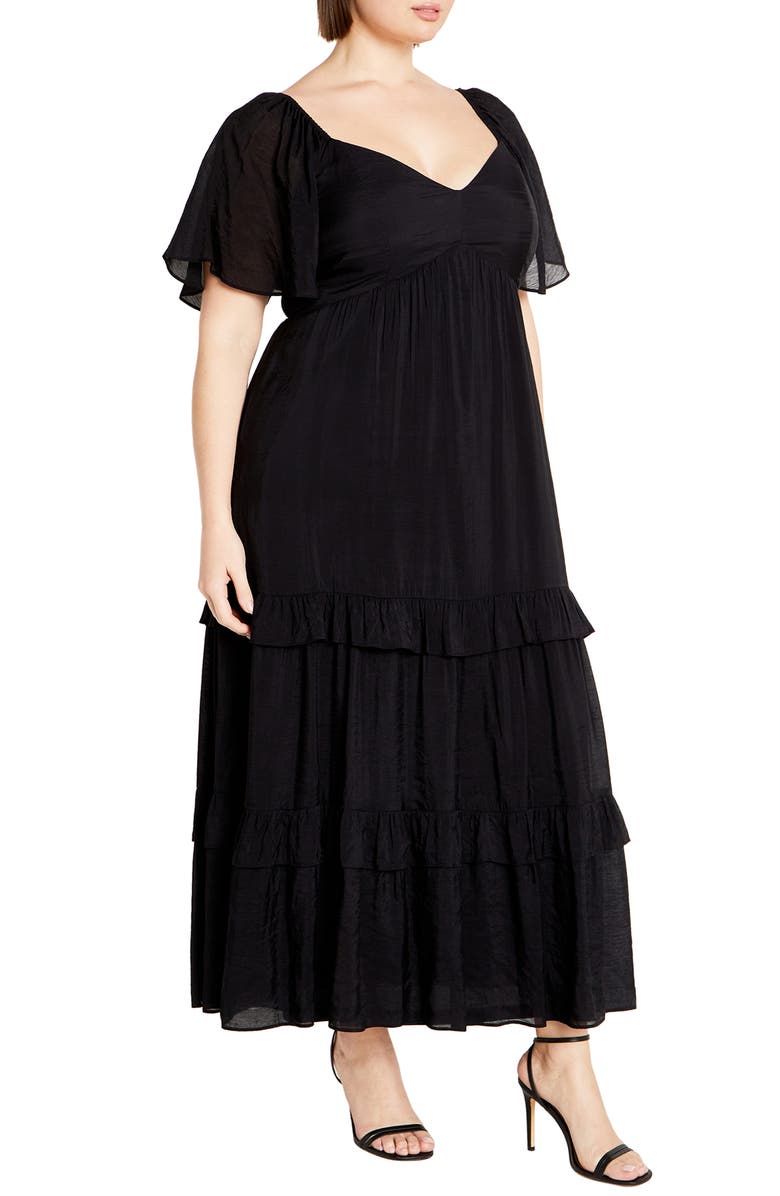 City Chic Marci Ruffle Tiered Maxi Dress, Alternate, color, Black