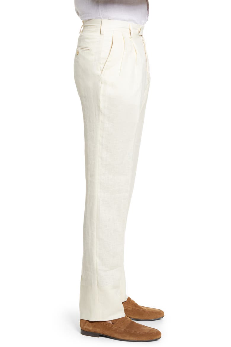 Pleat Front Linen Pants, Alternate, color, CREAM