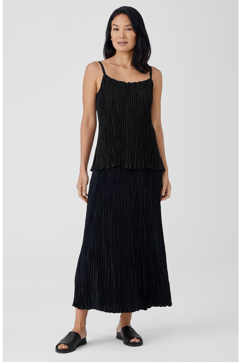 Pleated Silk Midi Skirt, Alternate, color, BLACK