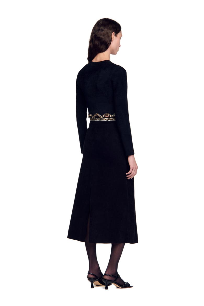 Short rhinestone velvet knit cardie, Alternate, color, Black
