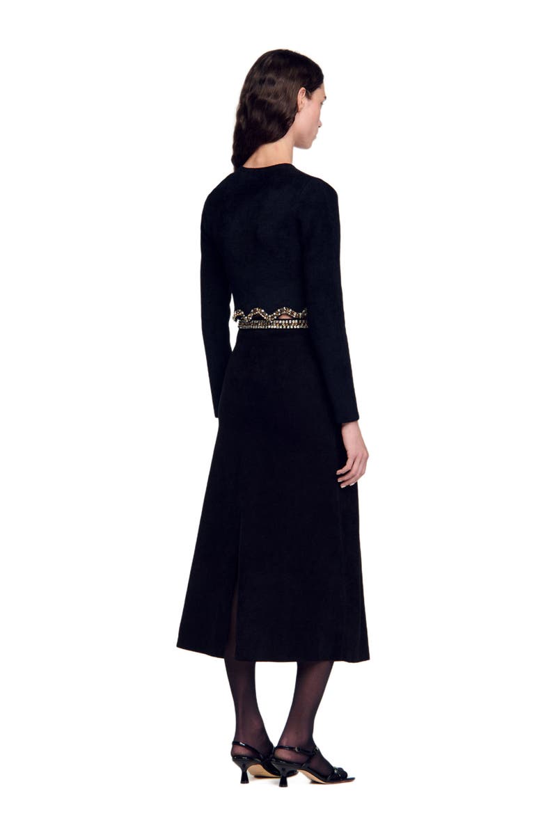 SANDRO Short rhinestone velvet knit cardie, Alternate, color, 