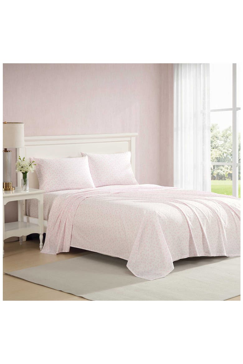 Floral Toile 200 Thread Count Cotton Percale Sheet Set, Alternate, color, LIGHT PINK
