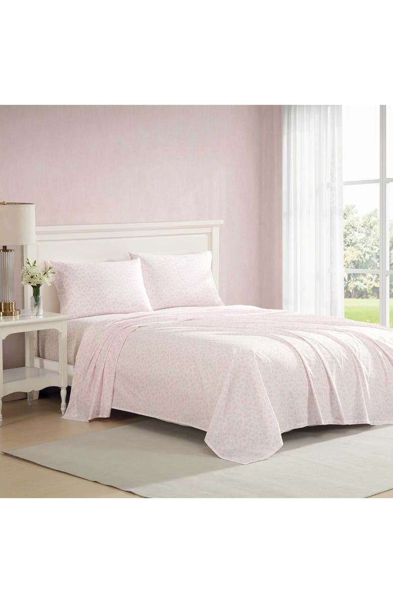 Laura Ashley Floral Toile 200 Thread Count Cotton Percale Sheet Set, Alternate, color, Light Pink