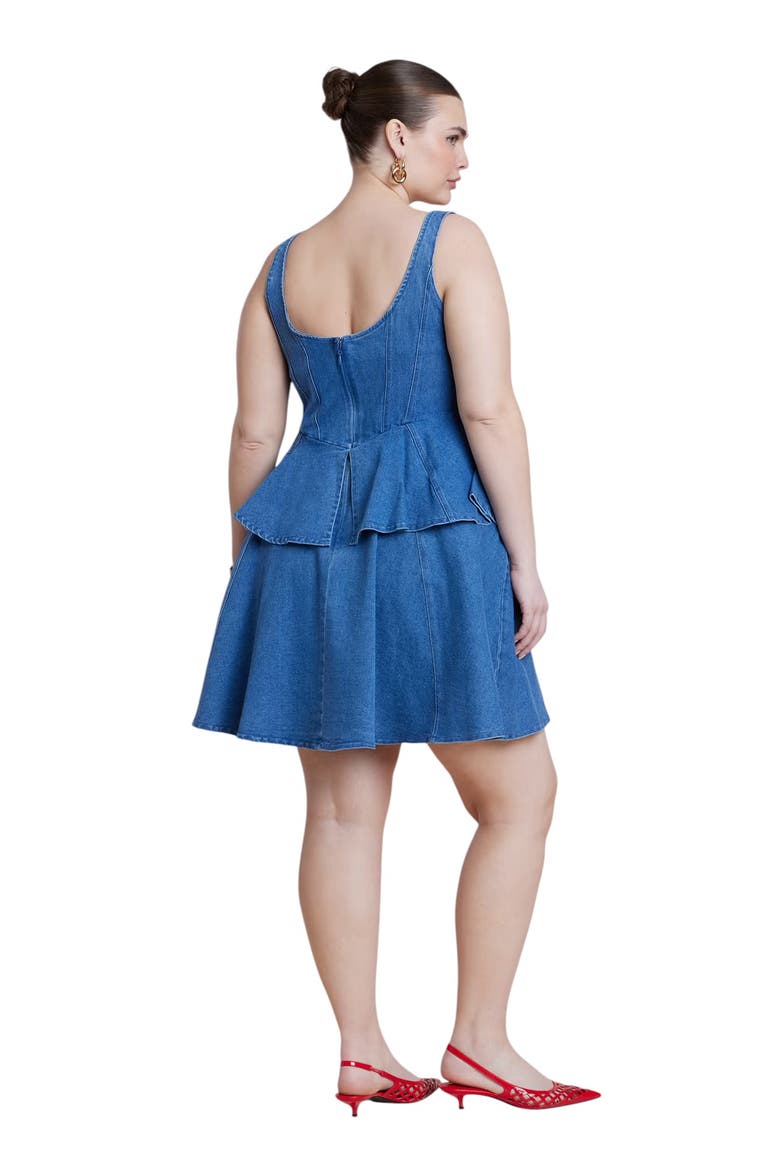 Denim Flower Applique Mini Dress, Alternate, color, MEDIUM WASH