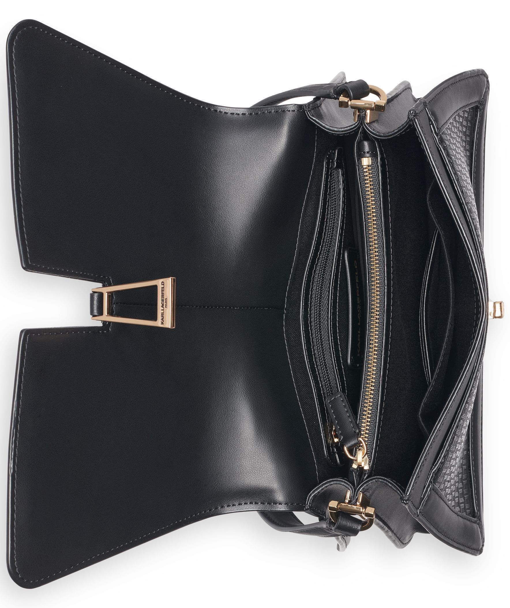 KARL LAGERFELD PARIS Mercerie Shoulder, Alternate, color, Black/Gold