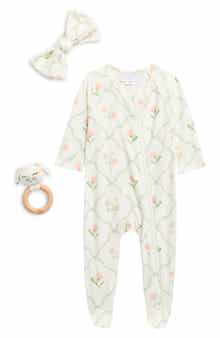 Toby Cottage Floral Footie, Headband & Teether Set
