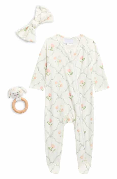 Toby Cottage Floral Footie, Headband & Teether Set