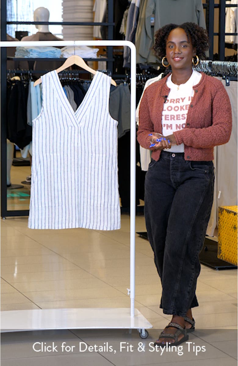 Azure Variegated Stripe Sleeveless Linen Minidress, sales video thumbnail