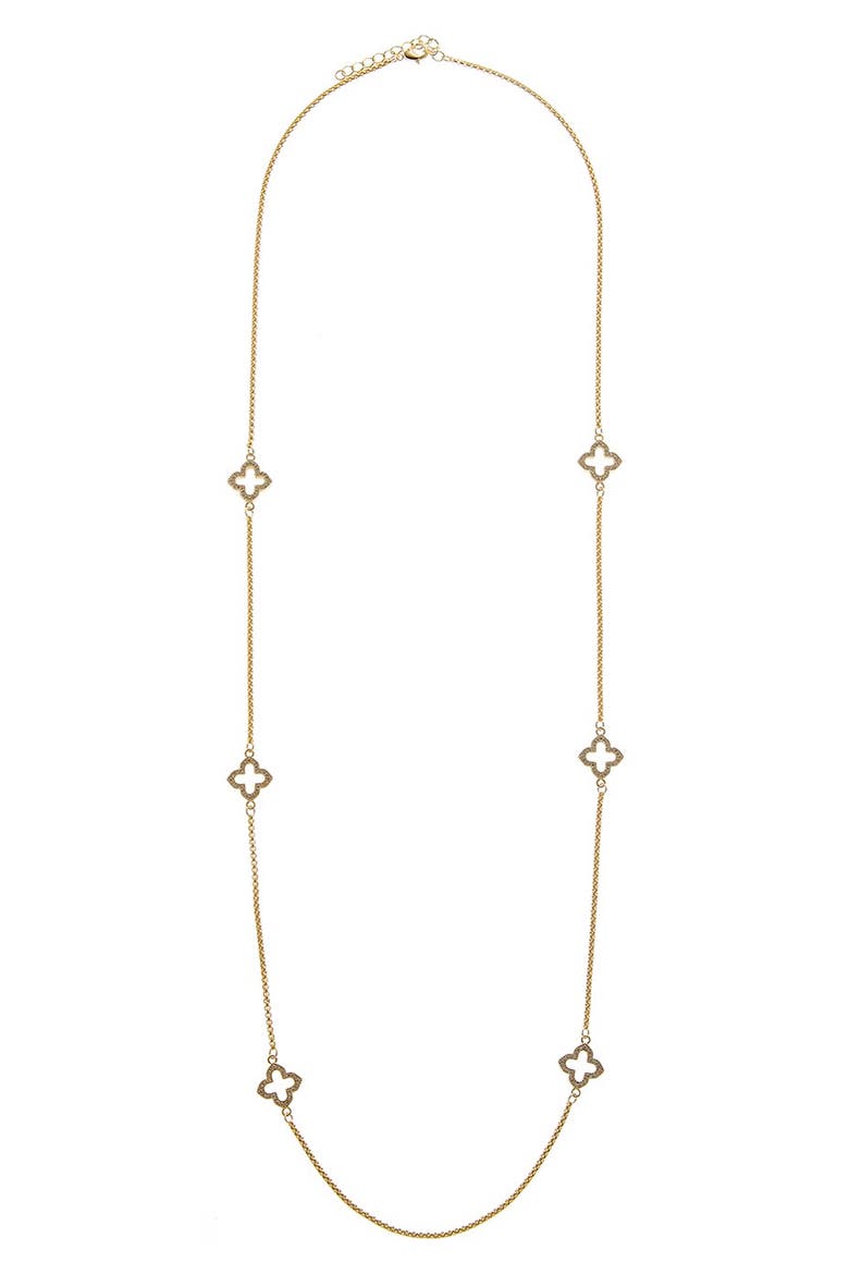 Cubic Zirconia Quatrefoil Station Chain Long Necklace, Main, color, YELLOW
