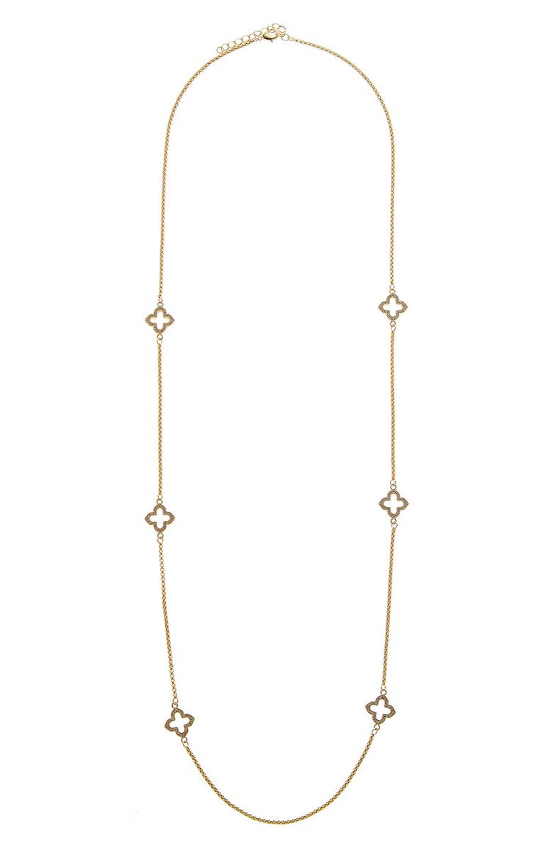 Juvell Cubic Zirconia Quatrefoil Station Chain Long Necklace, Main, color, Yellow